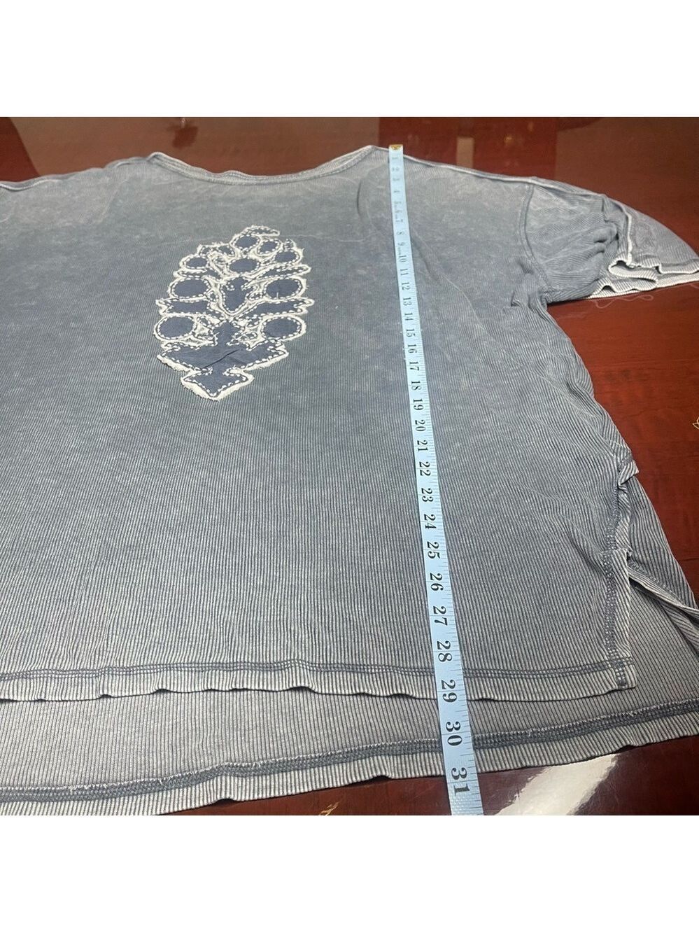 Free People FP Movement Harmony Tee - blue indigo combo burnout graphic Sz Large - Picture 5 of 15